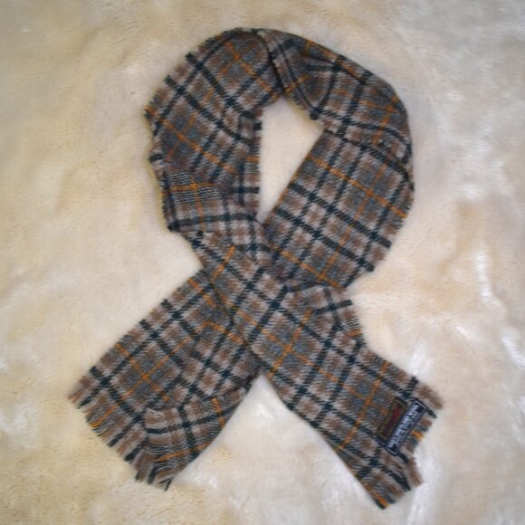 Vintage Shetland Wool Scarf Plaid Brown Green Made In Scottland - Picture 2 of 8